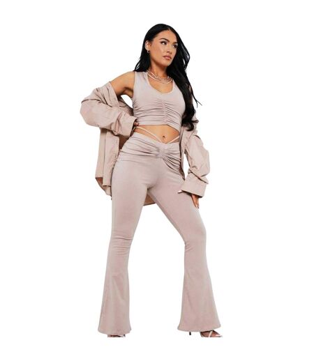 Pantalon Motif/style Ruché Femme Taupe Missy Empire