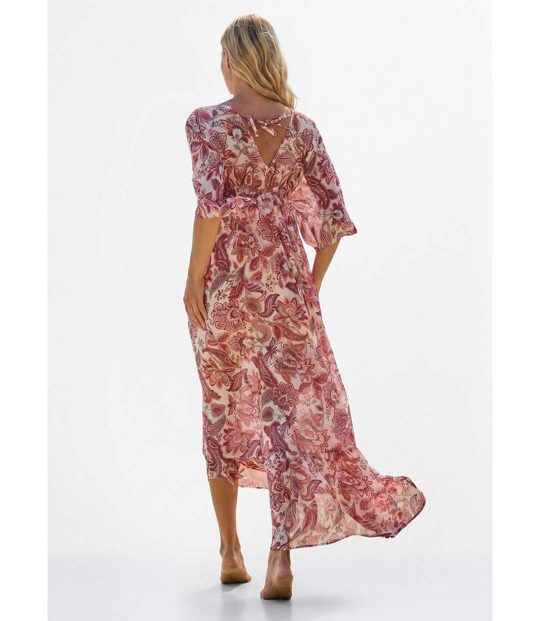Robe de plage imprimée, encolure brodée-2