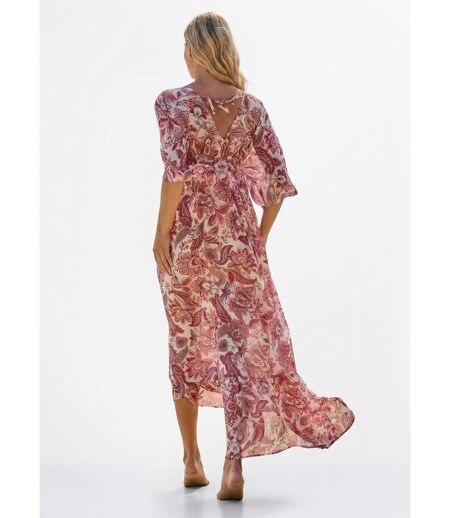 Robe de plage imprimée, encolure brodée