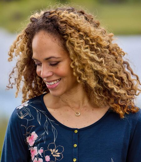 Tee-shirt Col Pressionné Imprimé Floral 