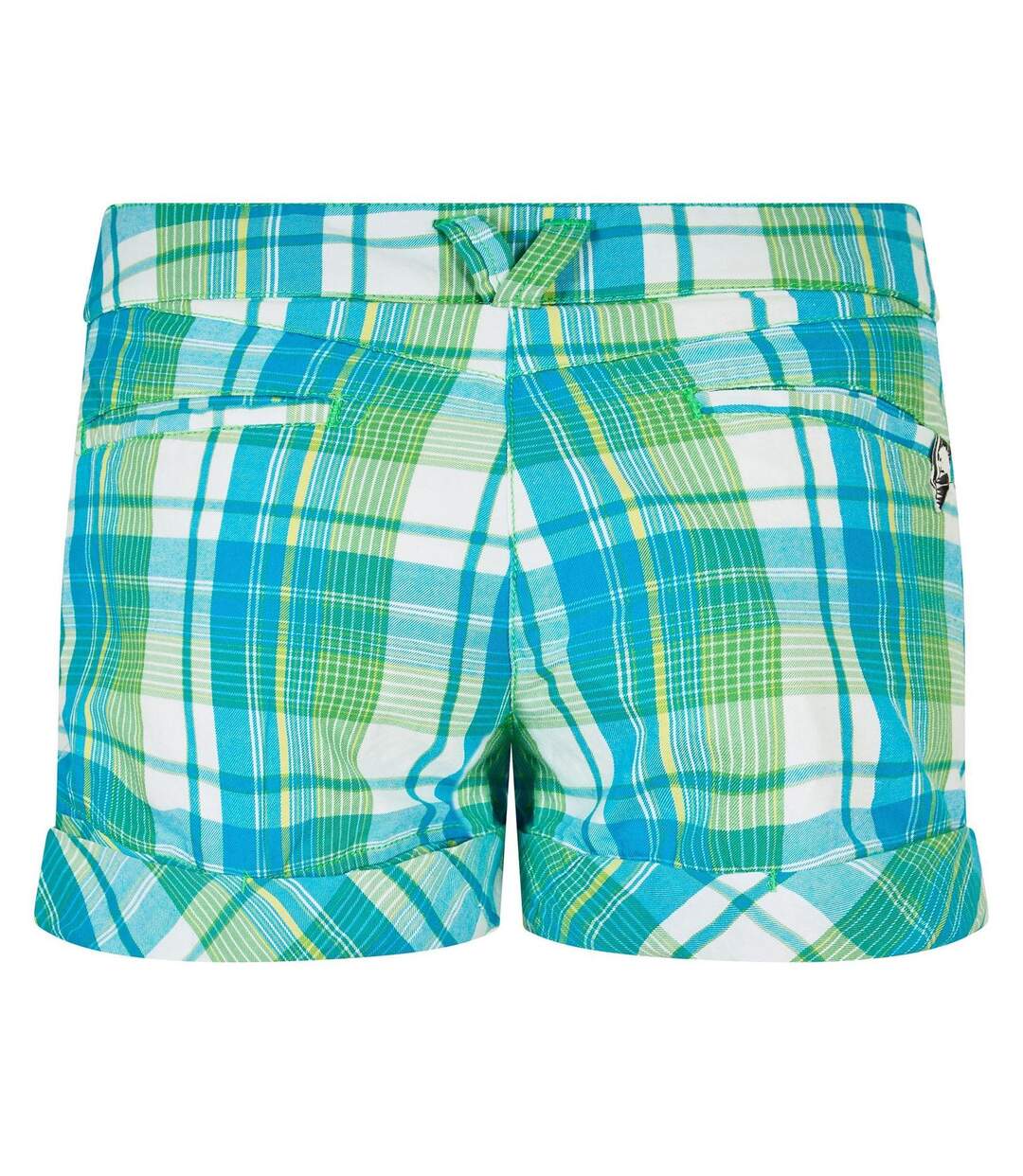 Womens/ladies Cotton Plaid Shorts Green Puma-2