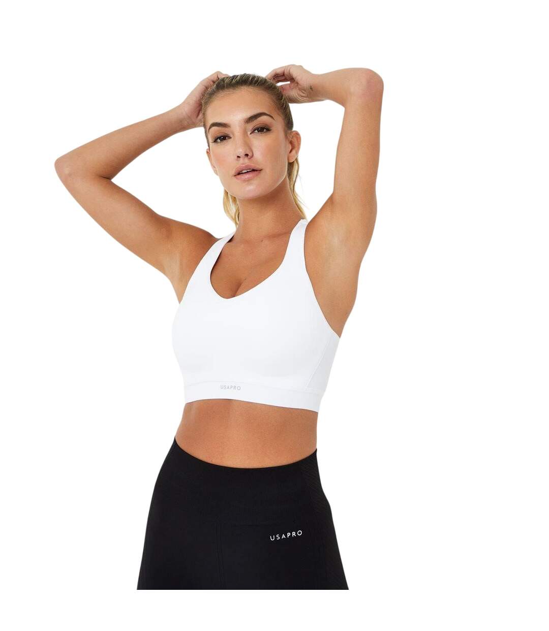 Womens/ladies High Support Sports Bra White USA Pro-2