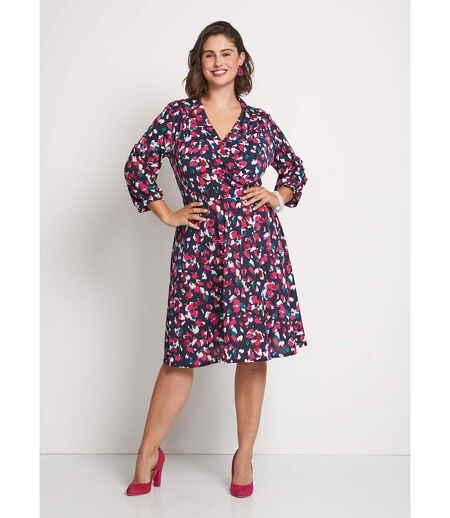 Robe courte évasée cache-coeur imprimée
