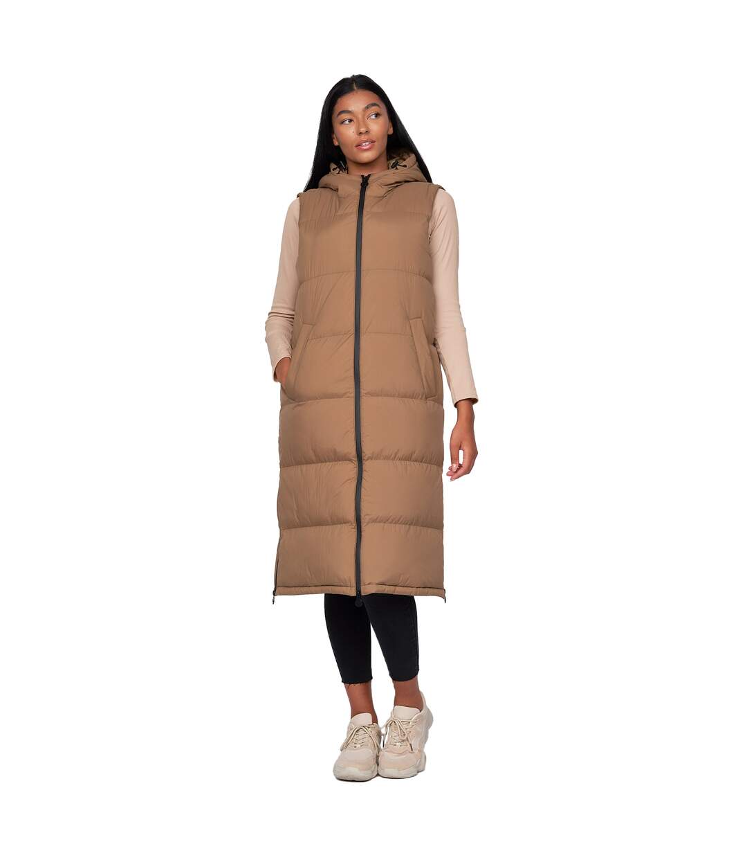 Womens/ladies Alaiya Gilet Camel Crosshatch-1