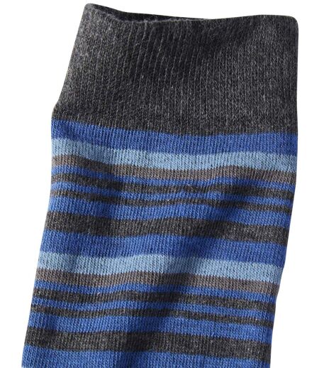 Pack of 4 Pairs of Men's Striped Socks - Black Navy 2 Grey 