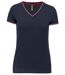 T-shirt manches courtes coton piqué col V K394 - bleu marine red - femme