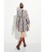 Robe courte col V taille haute plissée-2