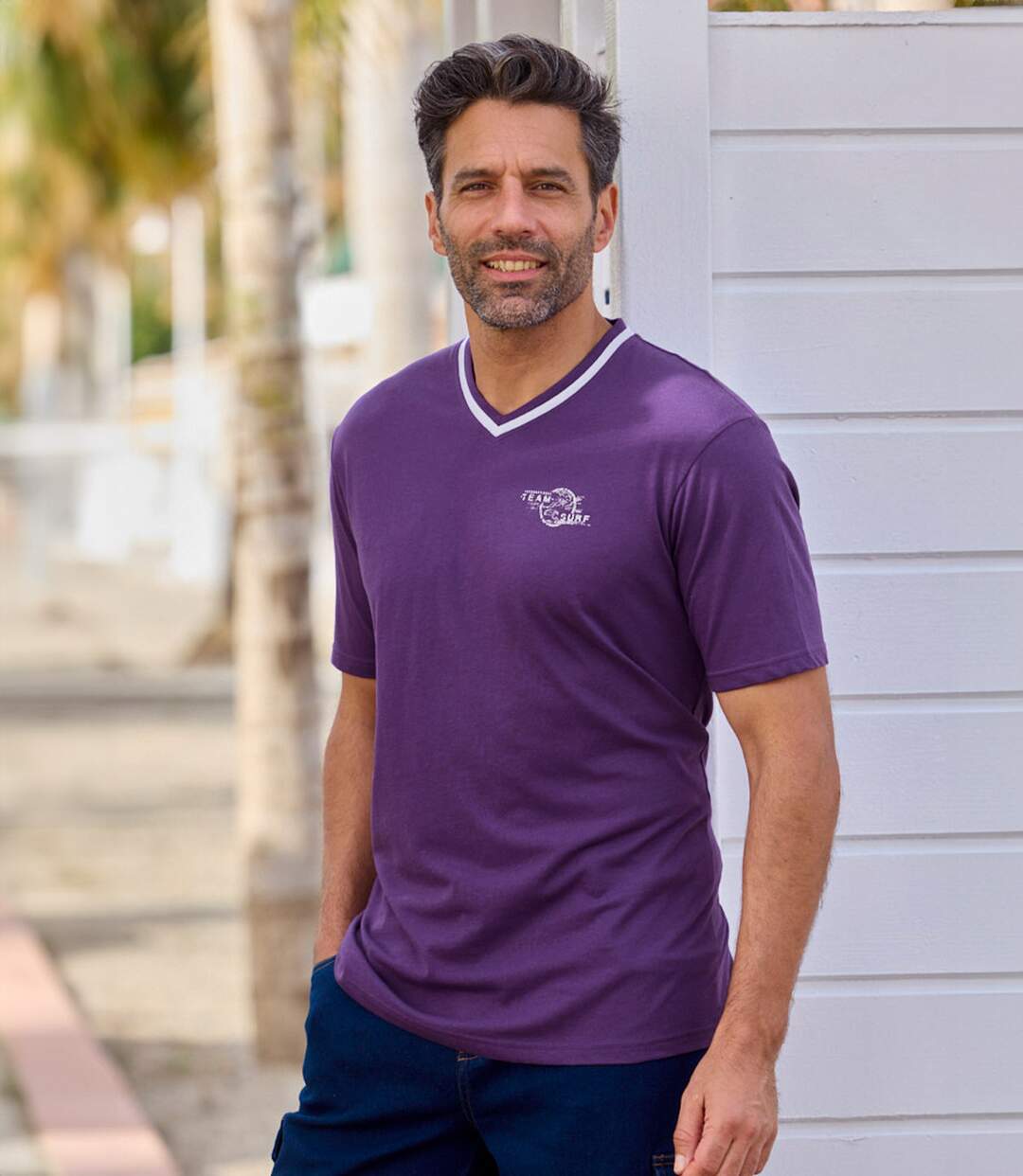 Pack of 3 Men's V-Neck T-Shirts - Turquoise White Purple