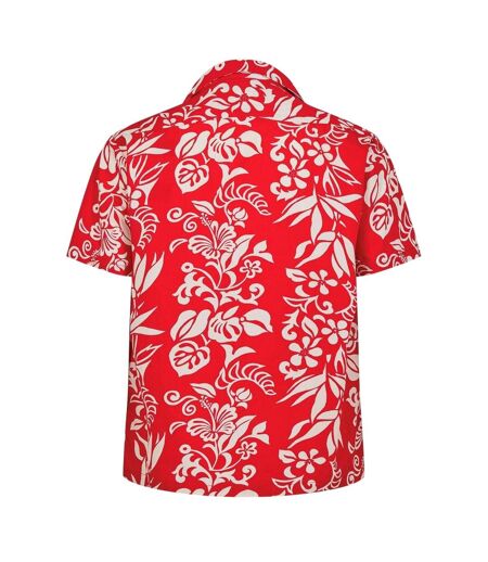 Mens Hawaiian Short-sleeved Shirt Red Print Replay