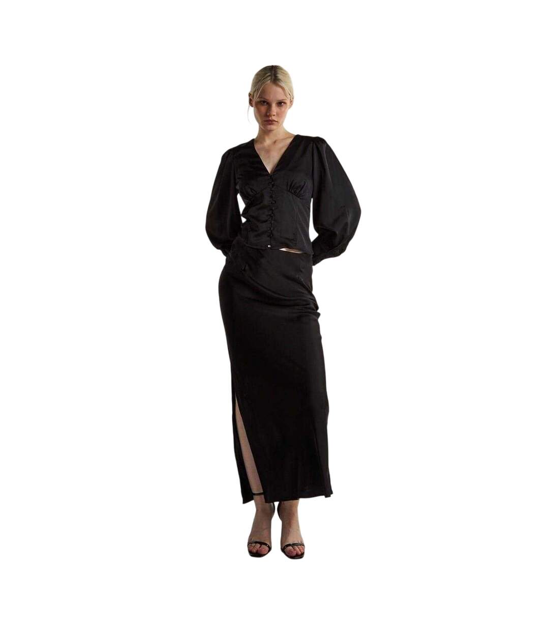 Womens/ladies Ruched Satin Blouse Black Glamorous-1