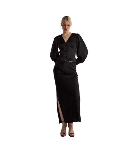 Womens/ladies Ruched Satin Blouse Black Glamorous