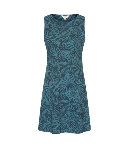Womens/ladies Milos Leaf Print Sleeveless Dress Dark Blue Mountain Warehouse