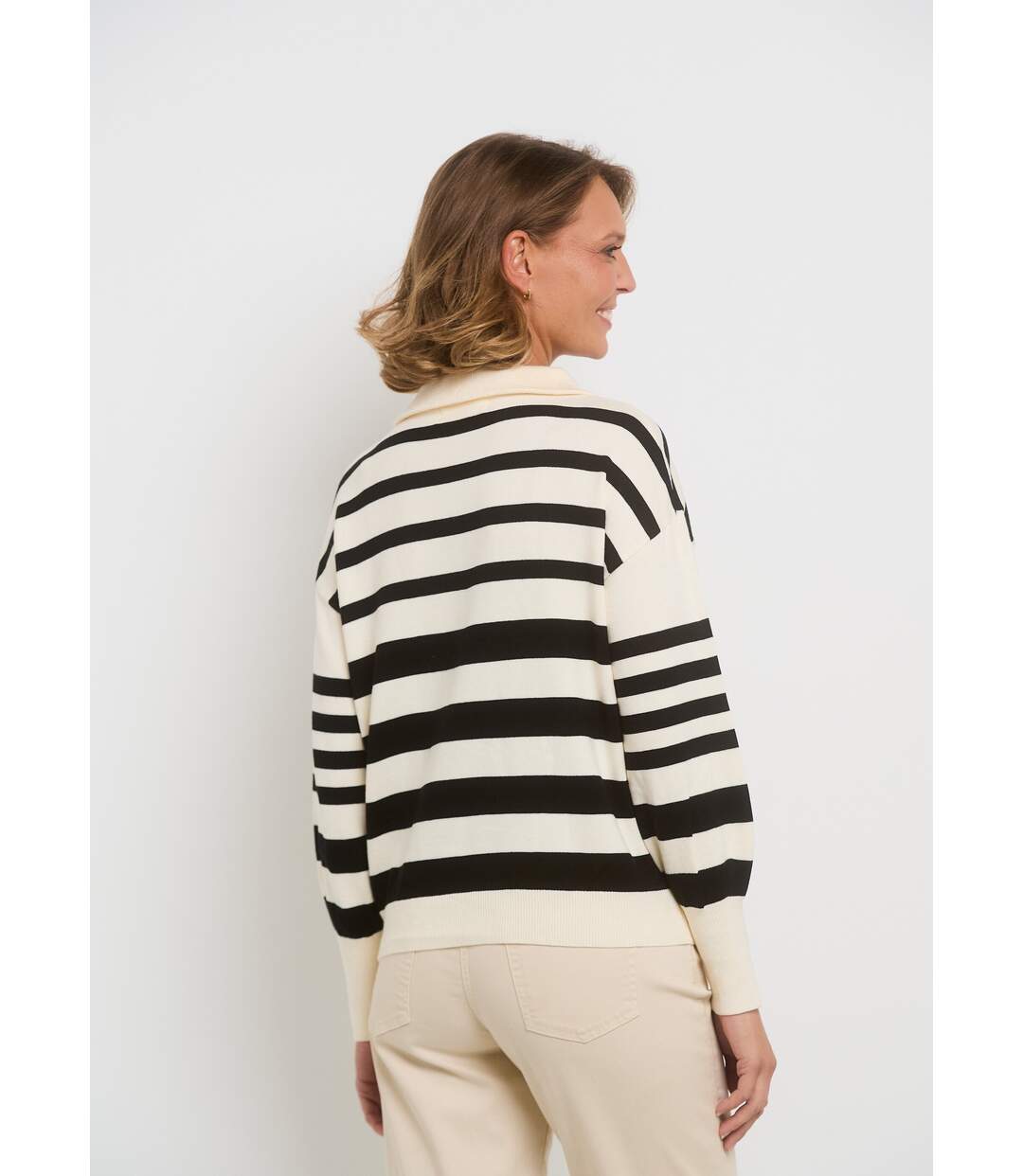 Pull col montant zippé à rayures-2