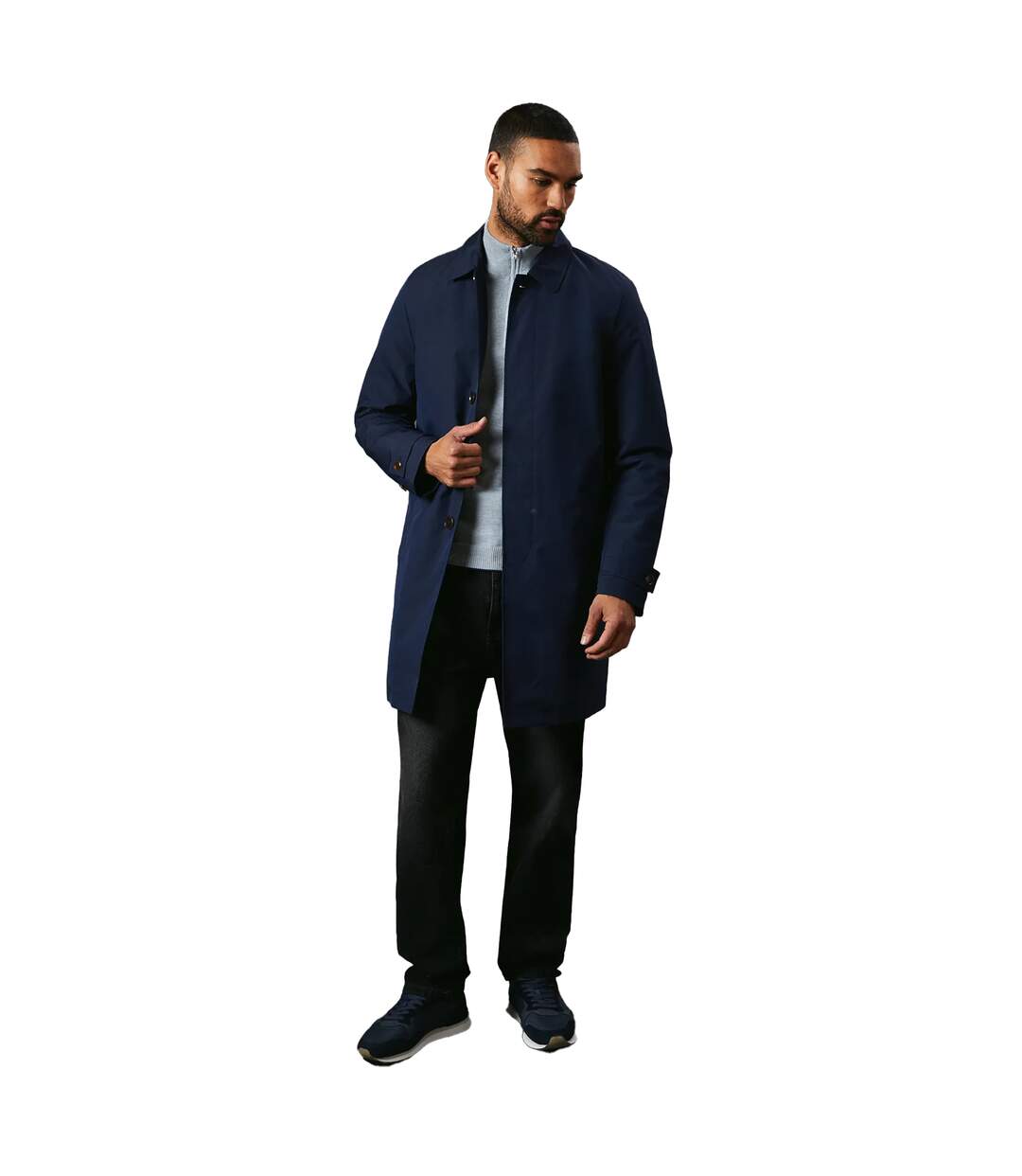 Mens padded trench coat navy Maine