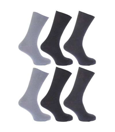 FLOSO Mens Ribbed Non Elastic Top 100% Cotton Socks (Pack Of 6) (Shades of Grey) - UTMB186