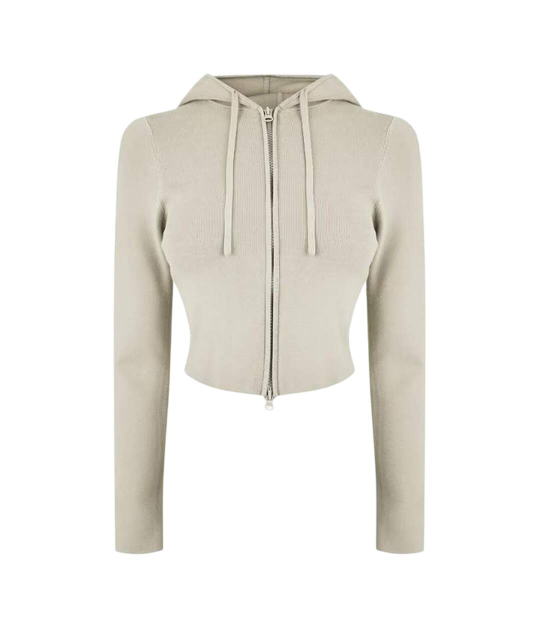 Womens/ladies Knitted Cropped Full Zip Hoodie Stone Jack Wills-2