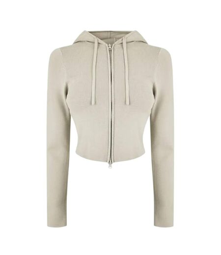 Womens/ladies Knitted Cropped Full Zip Hoodie Stone Jack Wills