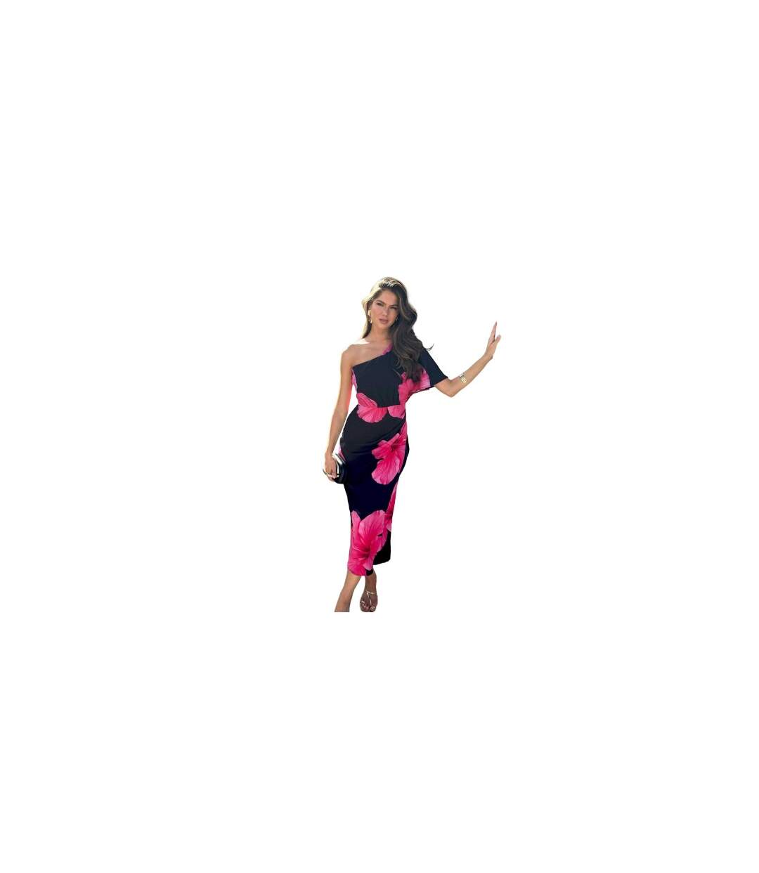 Robe Mi-longue 1 Manche Fête Femme Noir Ax-1