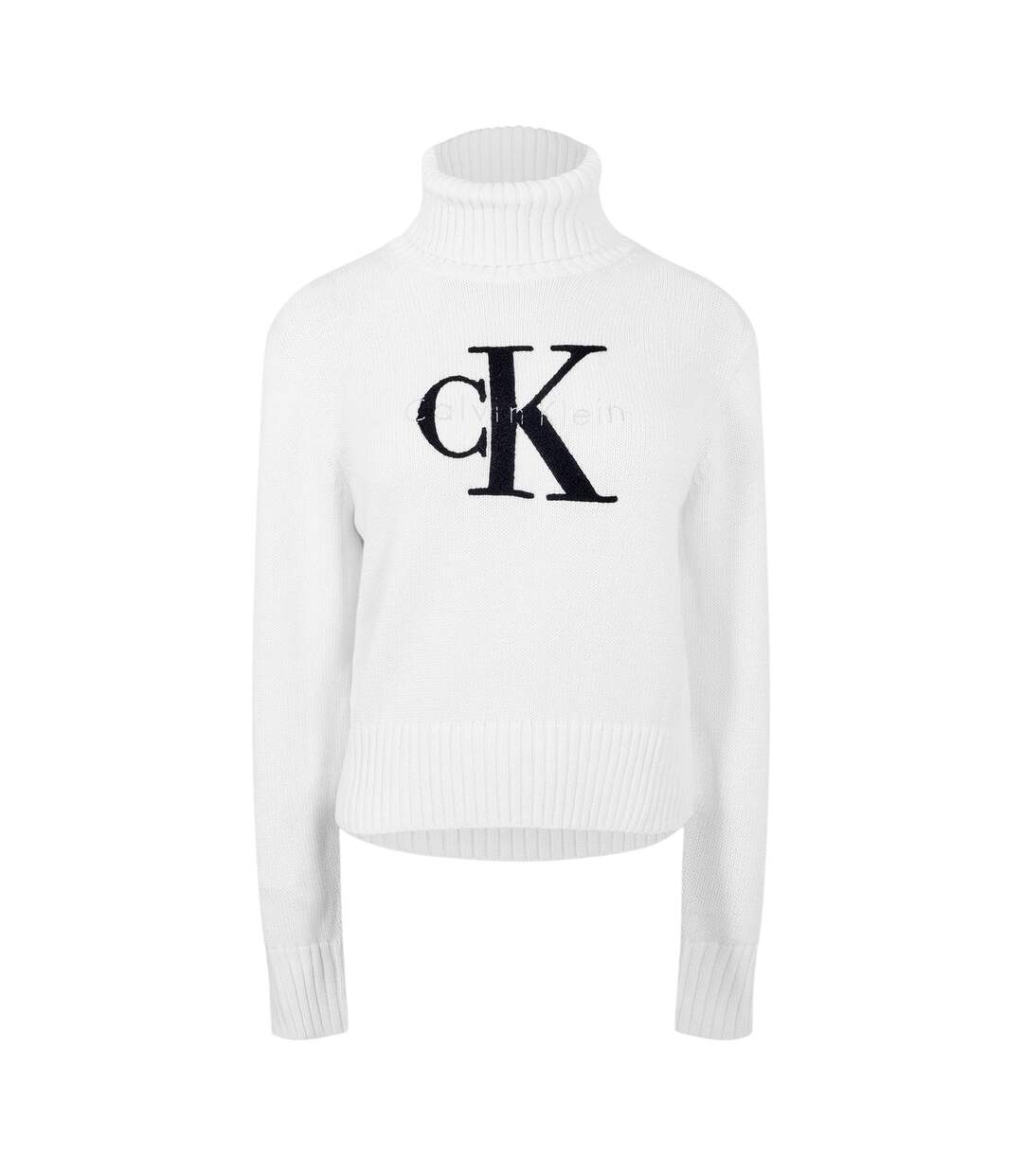 Womens/ladies Logo Organic Cotton Slim Turtleneck Brilliant White Calvin Klein-2