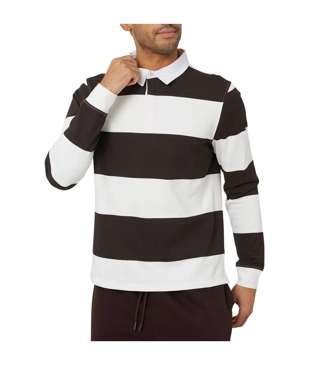 Mens Long-sleeved Polo Shirt Cream Brown Brave Soul-2