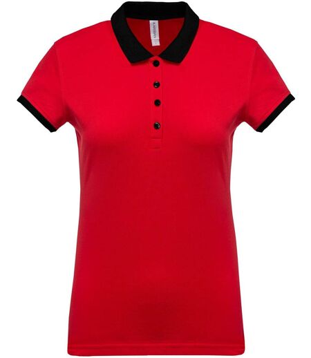 Polo bicolore pour femme - K259 - rouge - manches courtes
