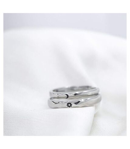 Slim Wave Couple Sun Moon Matching Promise Ring Set