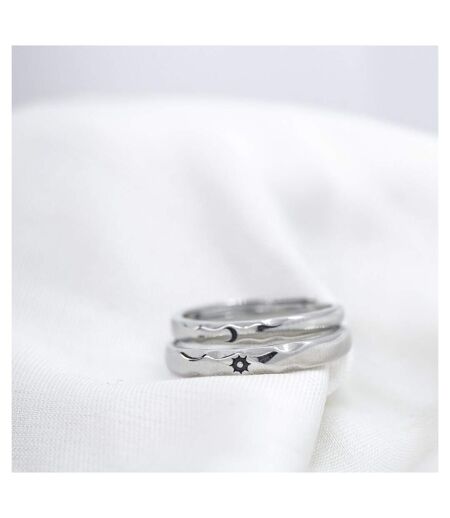 Slim Wave Couple Sun Moon Matching Promise Ring Set