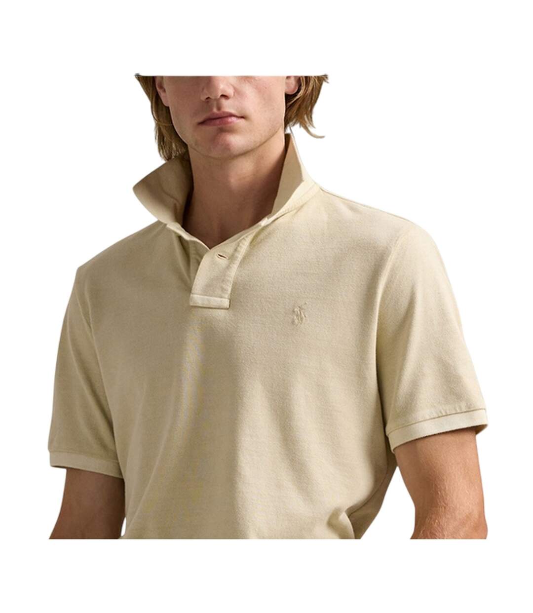 Mens Embroidered Logo Collared Slim Short-sleeved Polo Shirt Natural Ralph Lauren-4