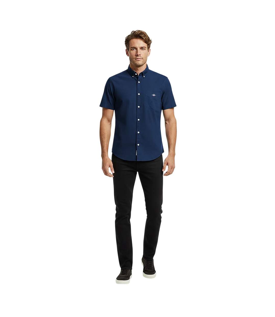 Mens Classic Logo Poplin Short-sleeved Shirt Marine Blue Gant-1