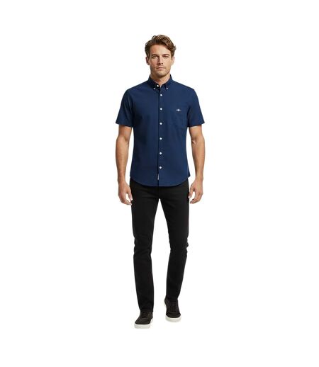 Mens Classic Logo Poplin Short-sleeved Shirt Marine Blue Gant