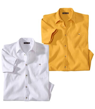 Paquet de 2 chemises en crépon gaufré homme - blanc jaune
