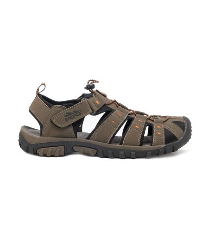 PDQ Mens Toggle & Touch Fastening Synthetic Nubuck Trail Sandals (Dark Taupe/Orange) - UTDF555