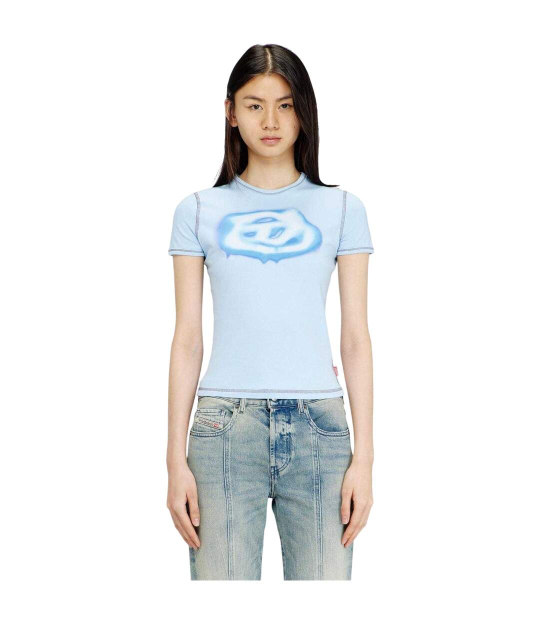 Womens/ladies Glow Logo T-shirt Blue Diesel-4