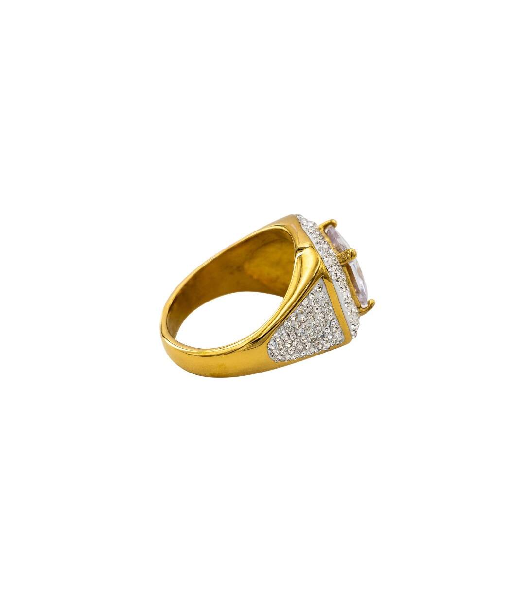 Bague Femme Petit Prix Acier Doré Ornée Zirconium-3