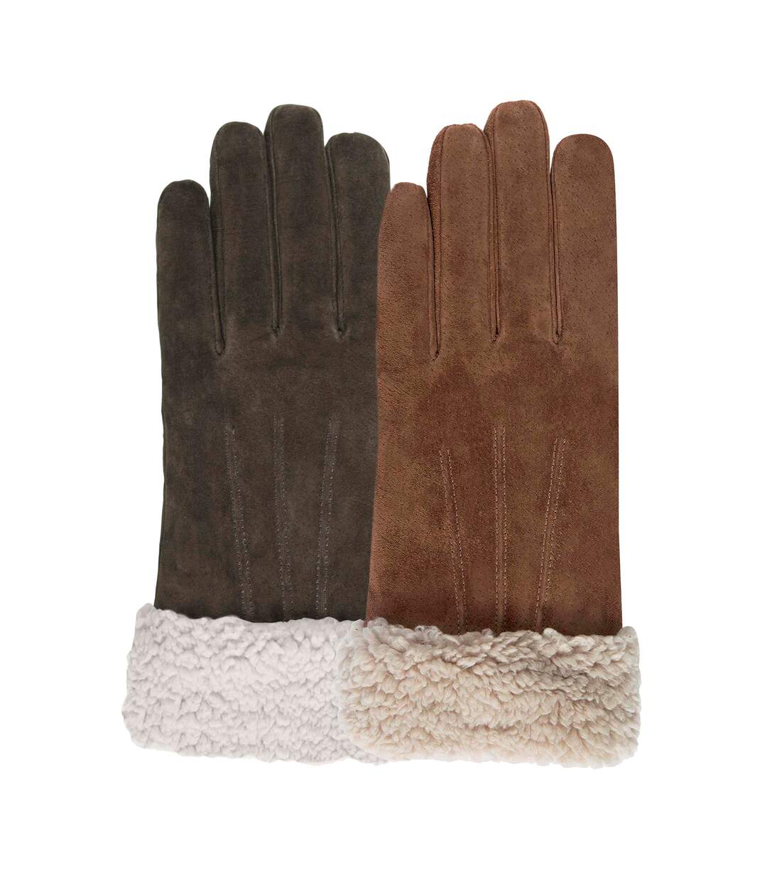 Isotoner Gants femme en cuir, doublés imitation fourrure, élégants-2