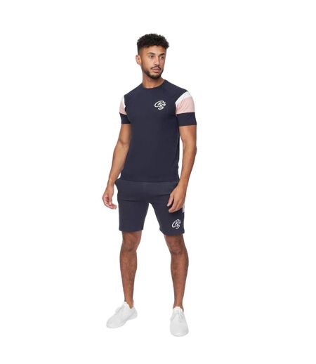 Mens cremland t-shirt & shorts set navy/pink Crosshatch