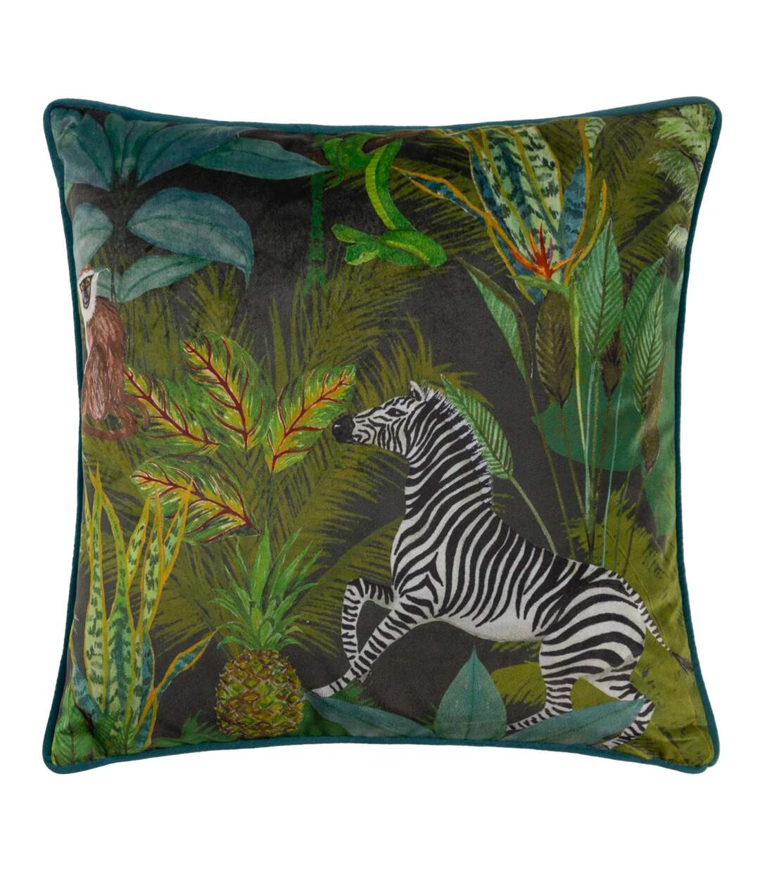 Aranya contrast piping velvet jungle cushion cover 43cm x 43cm jungle green Wylder