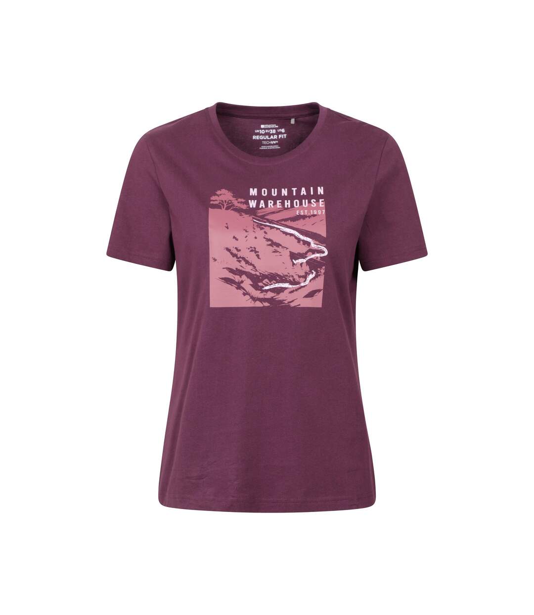 Womens/ladies Winding Trek Printed T-shirt Burgundy Mountain Warehouse-1