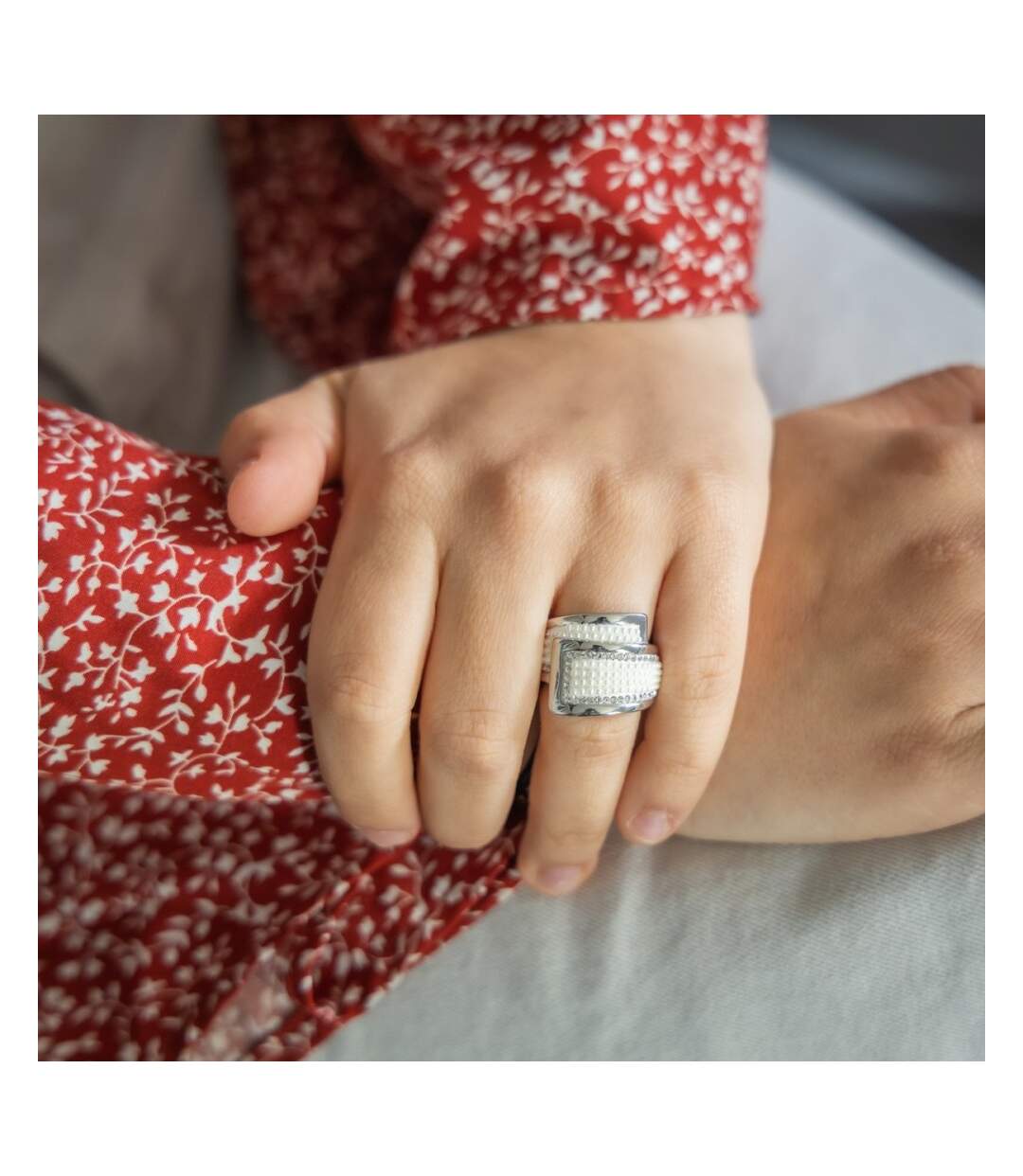 Superbe Bague Femme Ornée Perles Zirconium-2