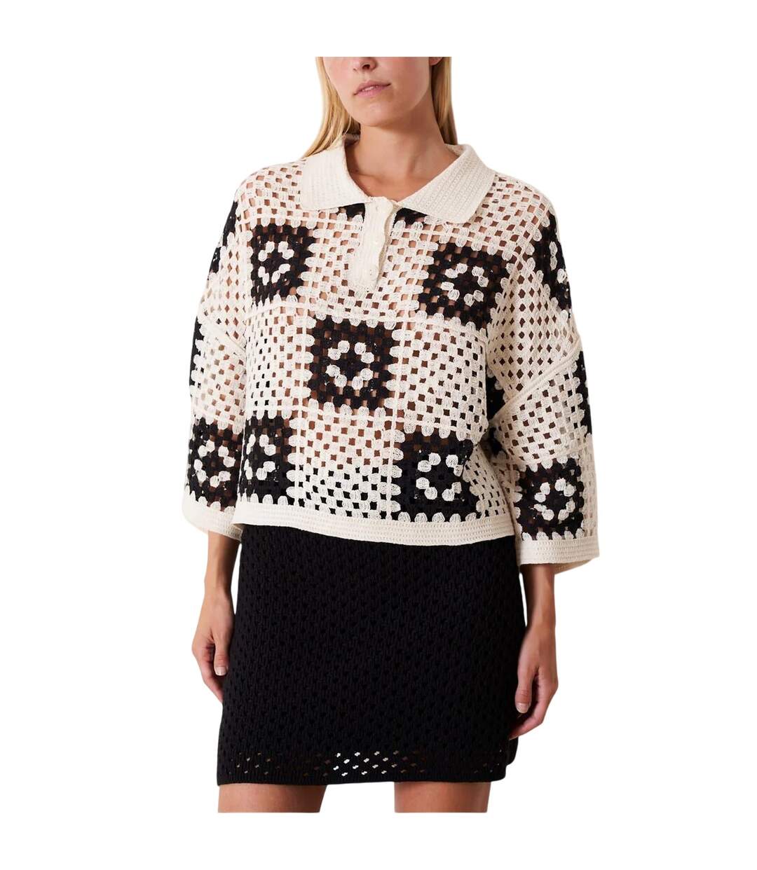 Polo Motif/style Crochet Anaya Femme Noir Crème Edited-2