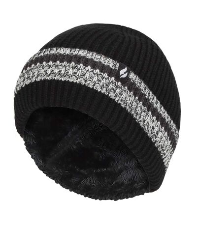 Mens Turnover Cuff Winter Beanie | Heat Holders | Knitted Striped Thermal Hat