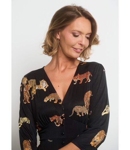 Robe fluide imprimé animalier col V