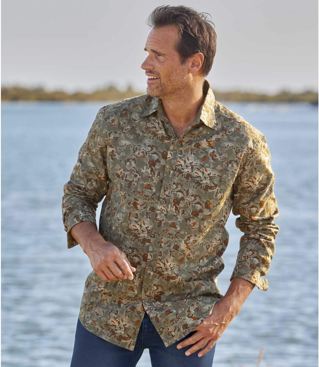 Men's Khaki Camouflage Print Shirt  Atlas For Men