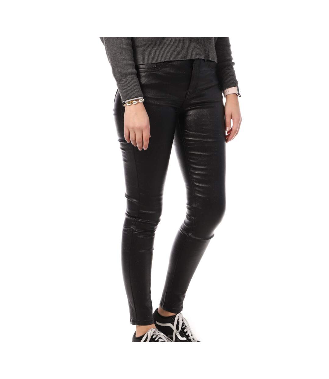 Pantalon skinny enduit Noir Monday Premium Paillettes-1