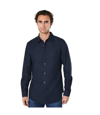 Mens linen blend long-sleeved shirt navy Burton