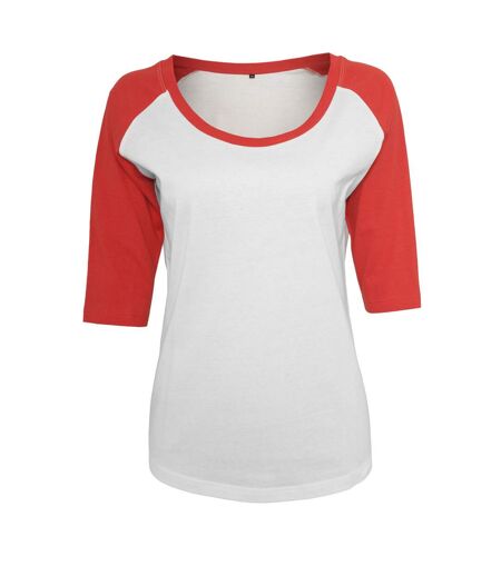 T-shirt Manches Raglan Motif/style Contrasté Femme Blanc Rouge Build Your Brand