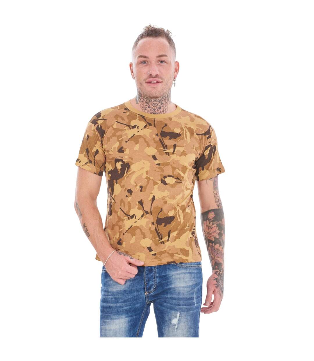 T-shirts Motif/style Camouflage Homme Marron Jaune Gris Keanu-3