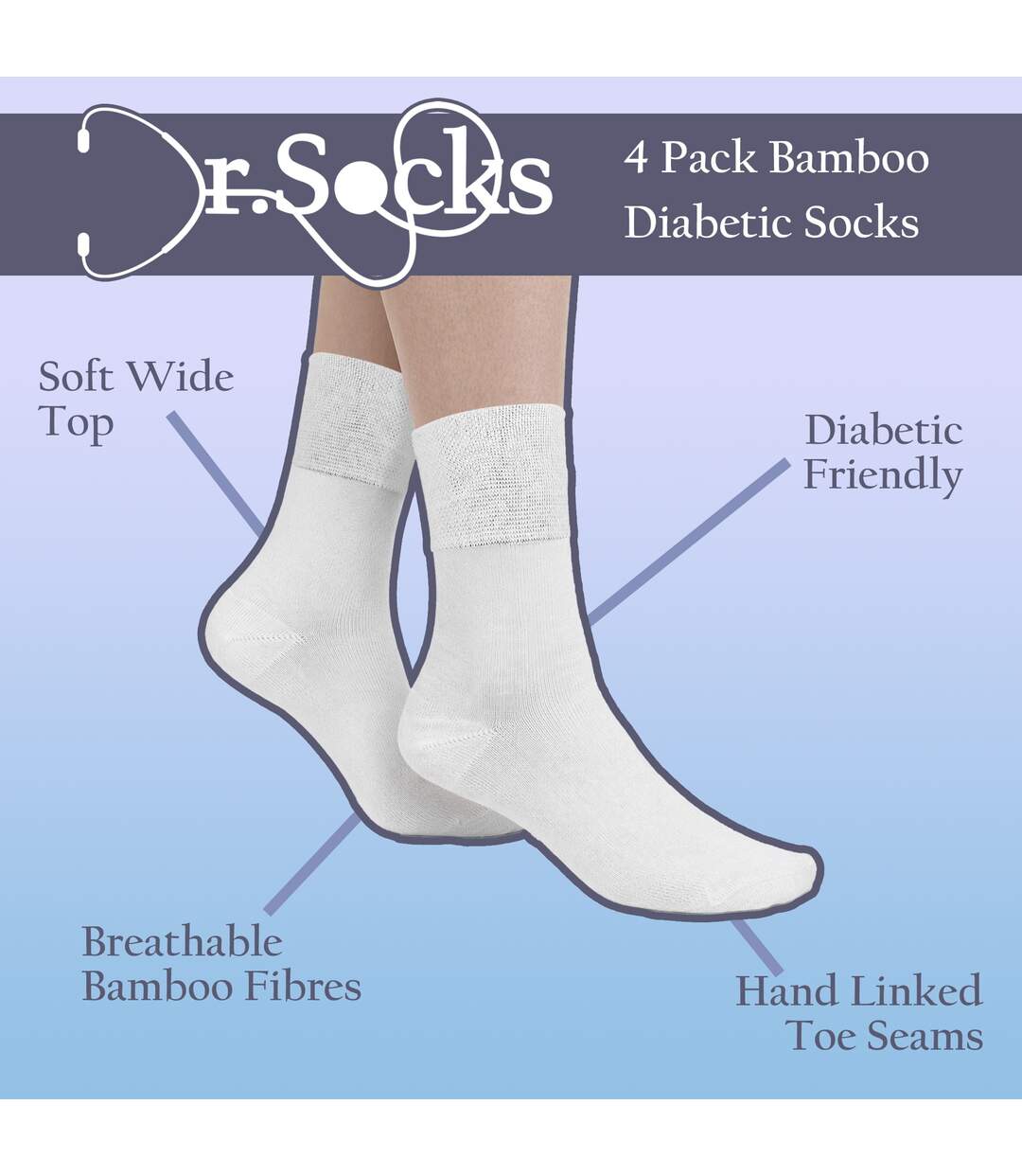 Dr. Socks - Lot de 4 Chaussettes Diabétiques Femme Bambou-2