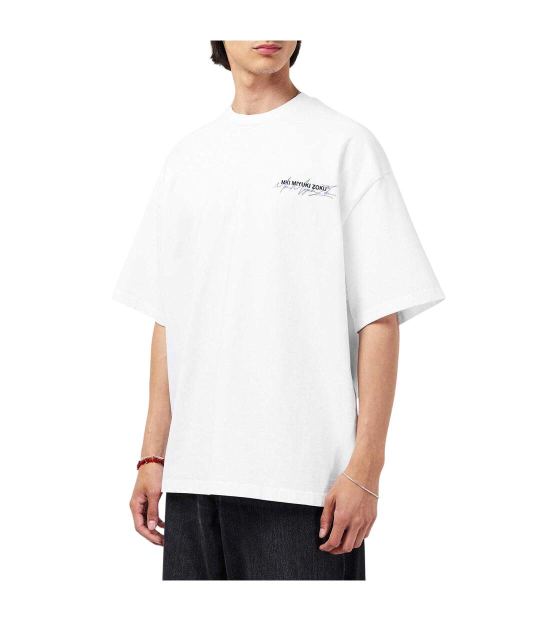 Unisex Adult Script Oversized T-shirt White Blue MKI MIYUKI ZOKU-3