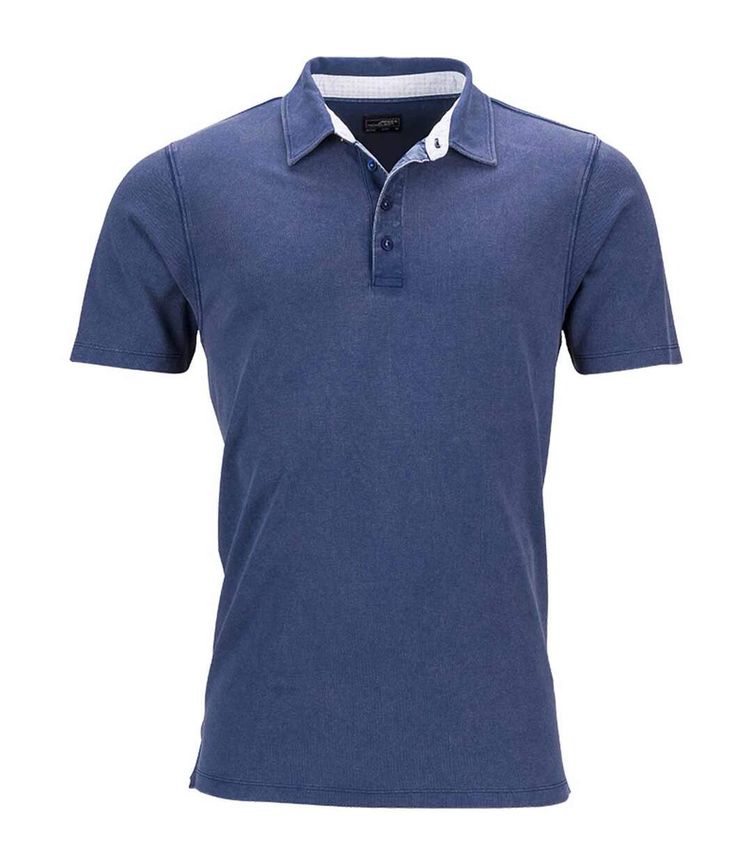 Polo homme manches courtes col imprimé - JN712 - bleu marine